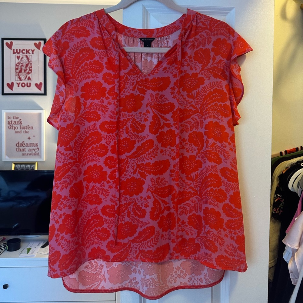 Ann Taylor Red Floral Blouse